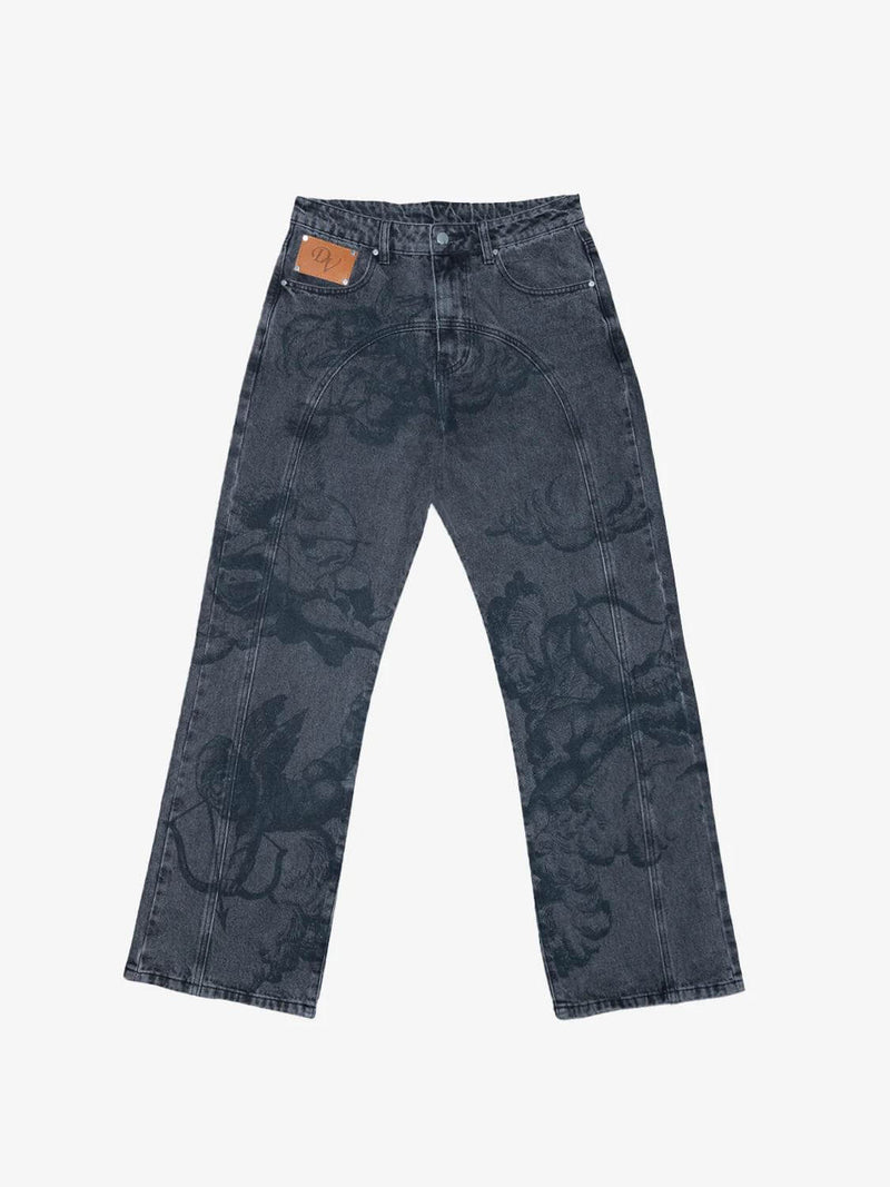 Cupid Print Washed Blue Jeans